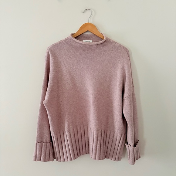 Madewell Glenmoor Roll Mockneck Sweater in Cotton Merino Yarn Heather Amethyst M - Picture 2 of 9
